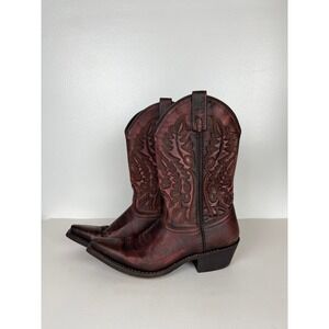 Laredo Women's Burgundy Distressed Leather Western Cowboy Boots 6.5 M Festival